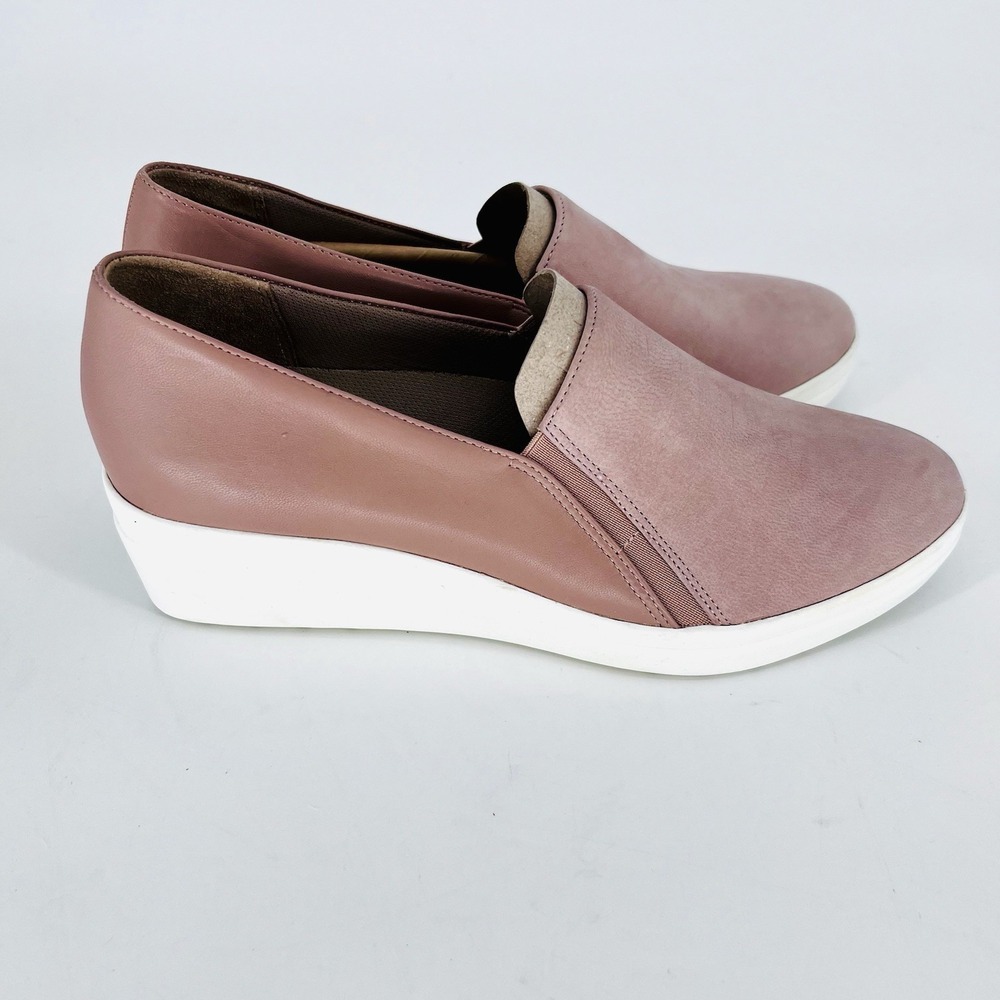 Naturalizer Platform Loafers Womens Rose Leather Slip On Wedge Shoes 10 Wide - Picture 2 of 11
